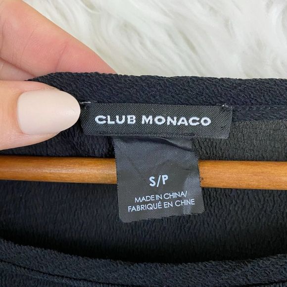 Club Monaco  Warren Blouse Black Silk Leather Cuff - Picture 2 of 5